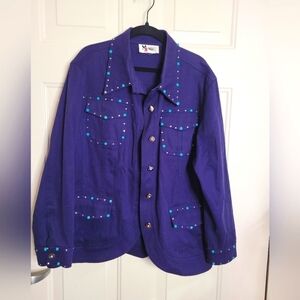 Maggie Sweet Rhinstoned Button Up Lightweight Jacet Size Large‎